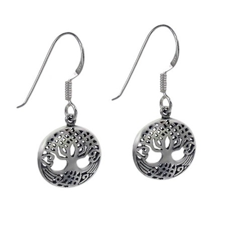 Sterling Silver Tree of Life Round Dangles - Click Image to Close